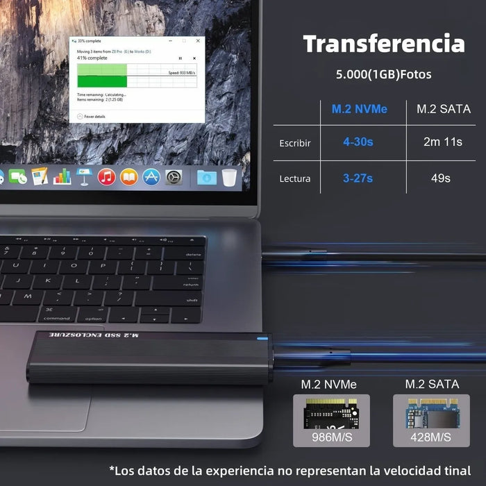 GABINETE CARCASA DISCO DURO SSD M.2 NVME USB 3.2 GEN2 10GBPS NEGRO GRADO B