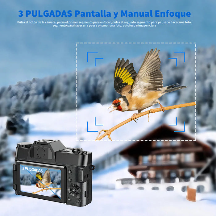Cámara Digital Wifi Autofocus 4k Aorzoo 75MP Negro Con Pantalla Rotación 180°+tarjeta Sd 2 Pilas GRADO B