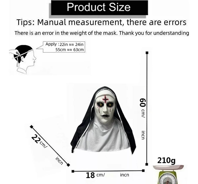 mascara aterradora de monja de halloween GRADO A