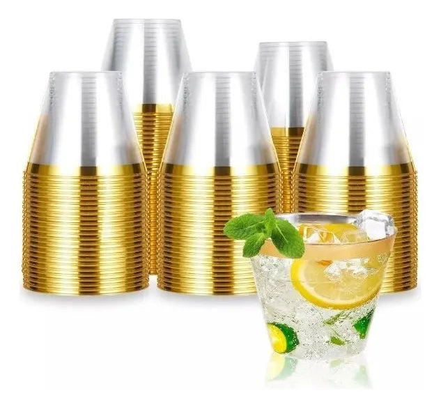 Berry Bloom 1000 Vasos Desechables Con Borde Dorado Elegantes De PlÃ¡stico 9 Oz Para Fiesta Bodas, Postre, CÃ³cteles, Vino GRADO B