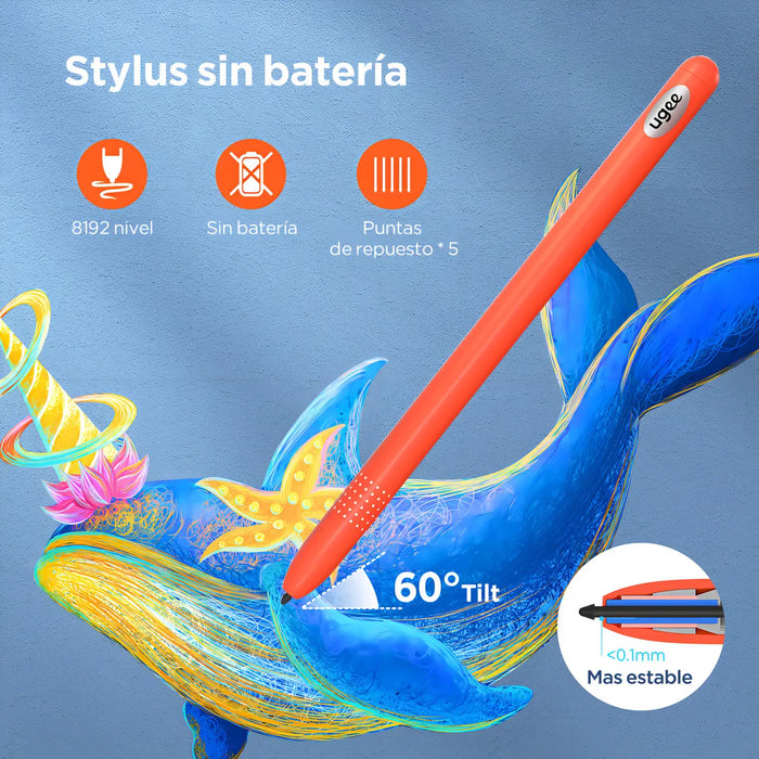 Tableta Gráfica Inalámbrica 8.5 X 6 Pulgadas Q8w Tableta de Dibujo Gran Superficie 8192 Niveles Sin Batería Tableta Gráfica Para Windows Mac Os Chrome Os Android GRADO A