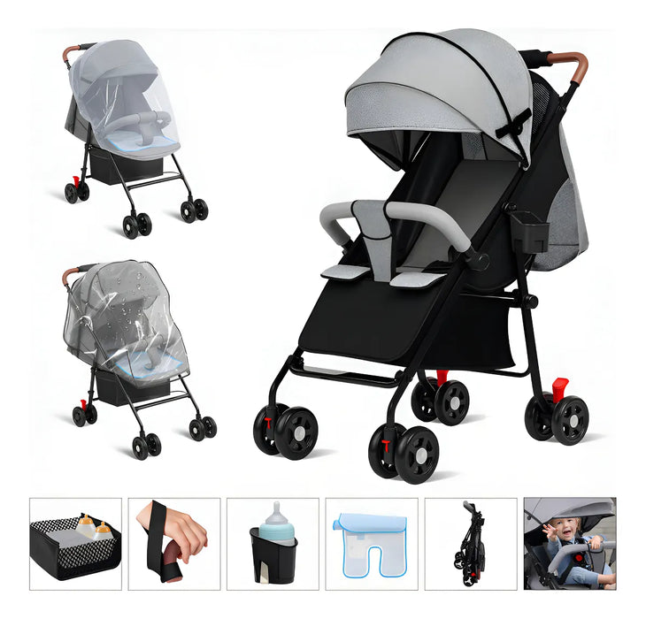 Carriola Con Arnes Carreola Plegable Para Bebé Reclinable Plegable De Un Botón Funda De Lluvia Y Mosquitera Color Gris Grado B