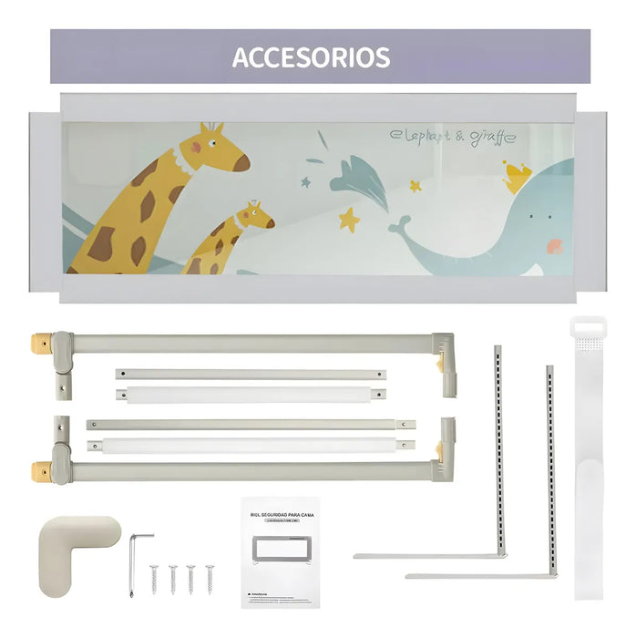 BARANDILLA 2M PROTECTOR DE CAMA INFANTIL BARRA DE SEGURIDAD GRADO B