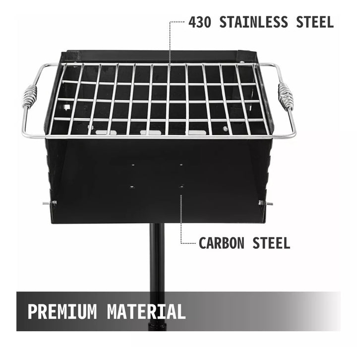 VEVOR Parrilla BBQ de Acero al Carbono al Aire Libre, Pilar Enterrado 53,3 x 53,3 cm grado b
