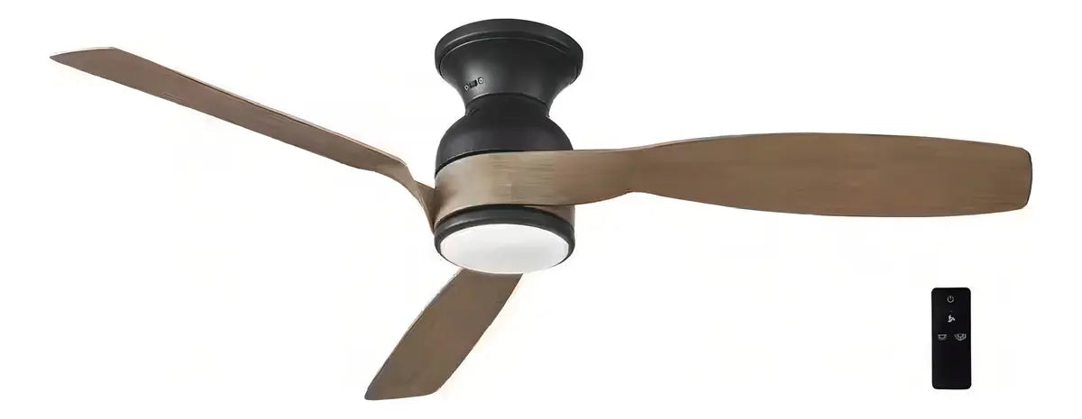 VENTILADOR DE TECHO CON LUZ HAMPTON BAY 52 NEGRO CONTROL REMOTO INTERIOR/EXTERIOR 1.321 M 43HZ MADERA GRADO B