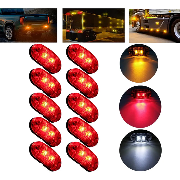 10pzs Focos Luz Led Rojo Indicadora Lateral Oval 10-30v Camión