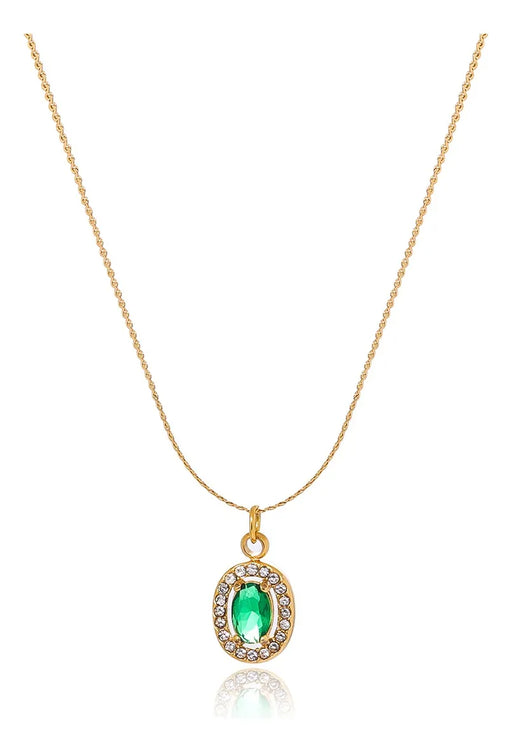 COLLAR CON COLGANTE DE CIRCONITAS VERDES OVALADAS DORADAS GRADO B - TiendaKomet México