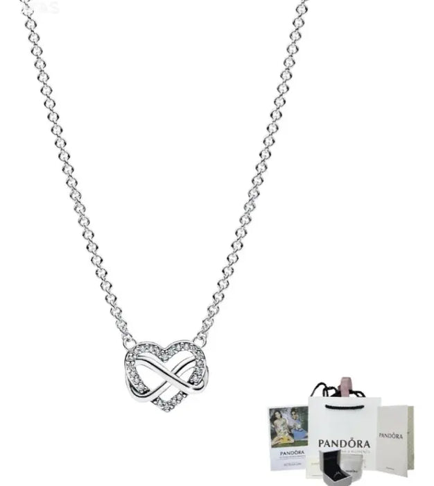 PANDORA COLLAR CORAZÓN INFINITO BRILLANTE PLATA S925 GRADO B