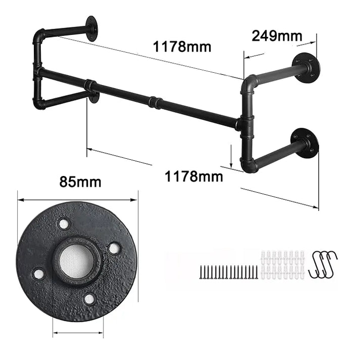 117cm Perchero De Pared Estante De Metal Para Ropa Multiusos Grado B