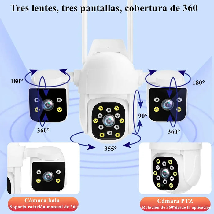ANBOLM 5K CÁMARA DE SEGURIDAD WIFI EXTERIOR TRES LENTES 360Â° BLANCO