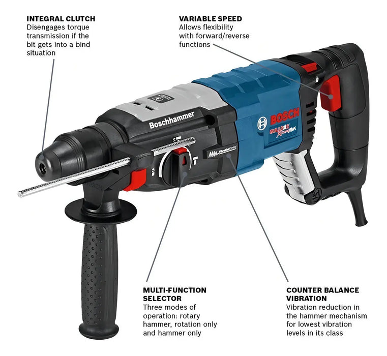 BOSCH MARTILLO GIRATORIO GBH 2-28L SDS-PLUS ELECTRICO BULLDOG XTREME MAX AZUL MARINO GRADO A