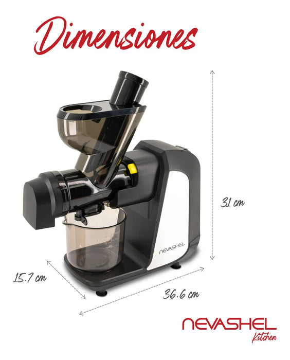 EXTRACTOR DE JUGOS EXPRIMIDORA DE JUGOS DE MASTICACIÓN LENTA NEVASHEL KITCHEN AD-26 EXPRIMIDOR DE PRENSADO EN FRÃ­O PARA VERDURAS Y FRUTAS, ZANAHORIAS, POTENTE Y SILENCIOSO FACIL USAR Y LIMPIAR GRADO B