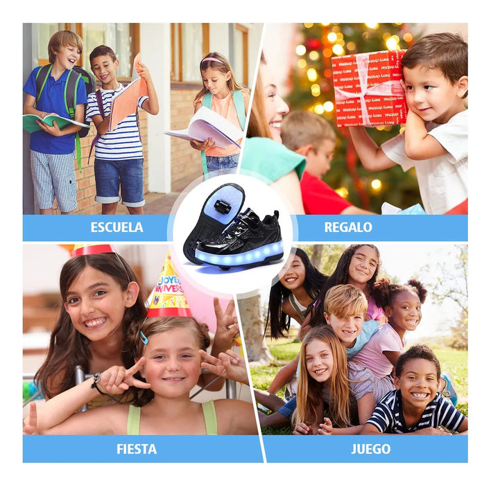 Patin Patines Tenis Led Niño Con 2 Ruedas Extraíbles Grado A