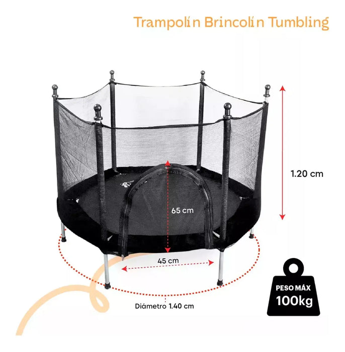 TRAMPOLÍN CUORY TUMBLING 1.4M ALTA RESISTENCIA CON RED SEGURIDAD NIÃ±OS NEGRO GRADO B