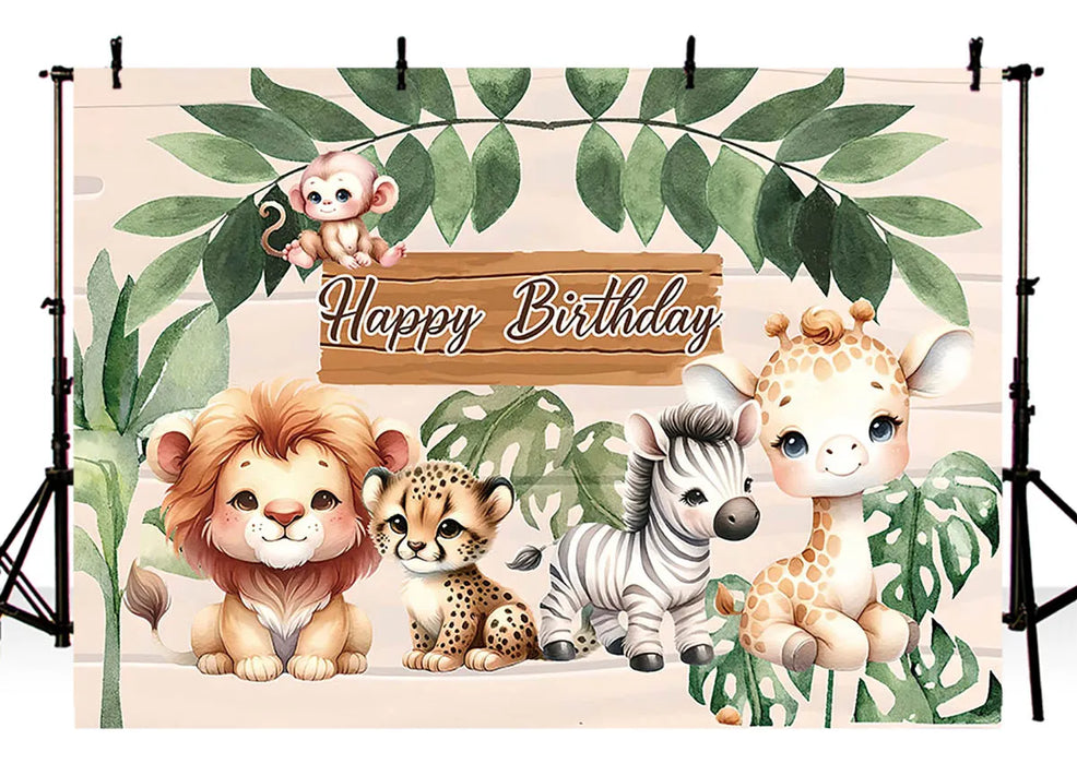 Feliz Cumpleaños Lindo Animal Tema Fiesta De Fondo