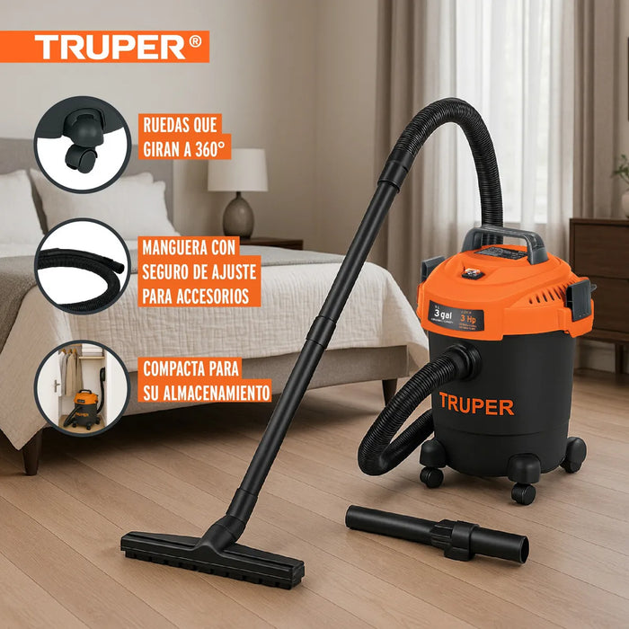 ASPIRADORA TRUPER SECO MOJADO 3 GAL 3 HP 60 HZ FILTRO HEPA GRADO B