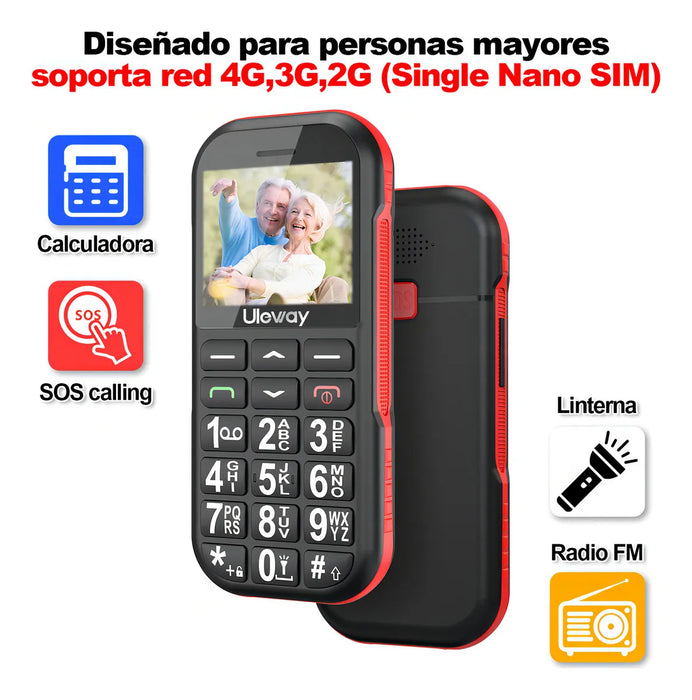 ULEWAY TELEFONO MOVIL PARA ADULTOS MAYORES, 4G LTE, BOTON SOS, BOTONES GRANDES, TECLADO ILUMINADO, VOLUMEN ALTO, LINTERNA, FM, RESISTENTE, 1800MAH, NEGRO GRADO B