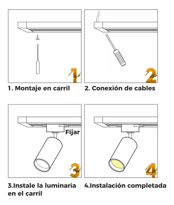 Lámpara Riel Dirigible Led 30w 4 Spot Luz Cálida / Neutra 2m GRADO B