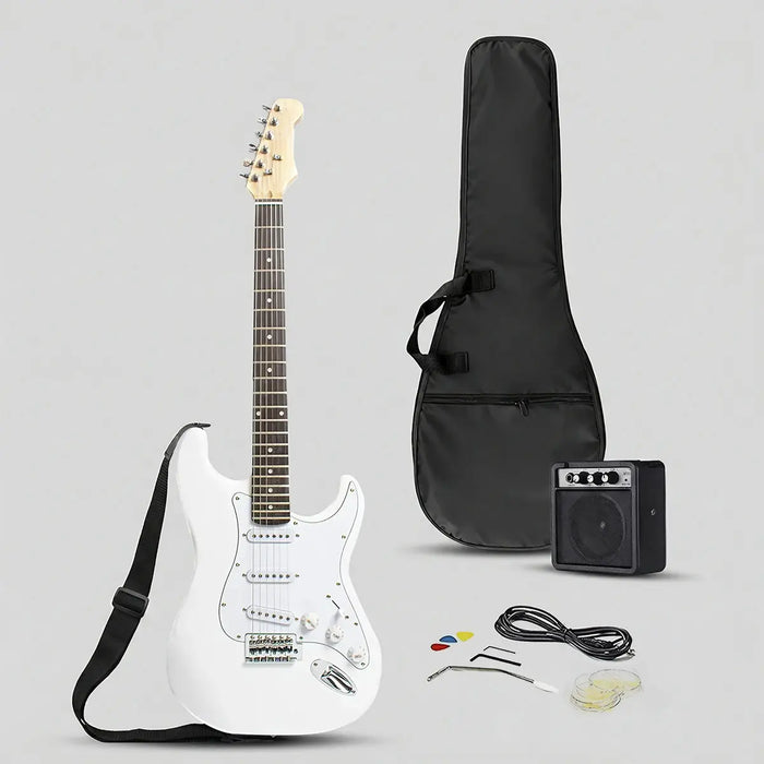GUITARRA ELÉCTRICA EG001 CON AMPLIFICADOR 5W Y ACCESORIOS BLANCO GRADO B