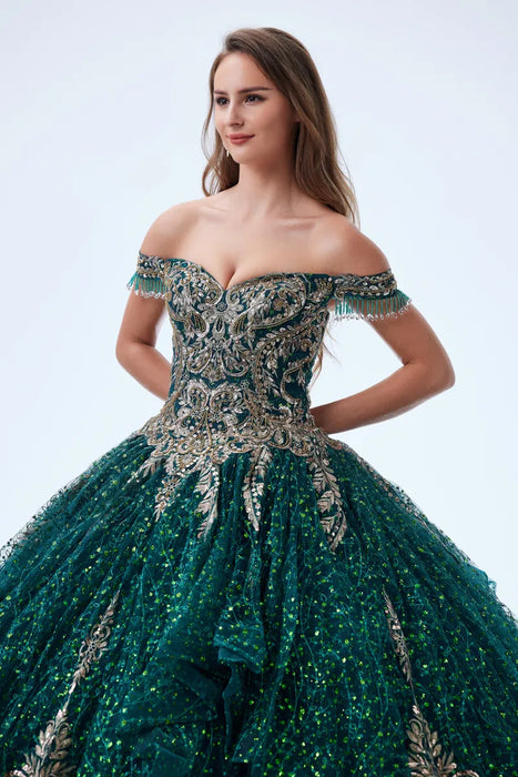 VESTIDOS DE QUINCEAÑERA ROSEBRIDAL DE COLOR VERDE OSCURO GRADO B