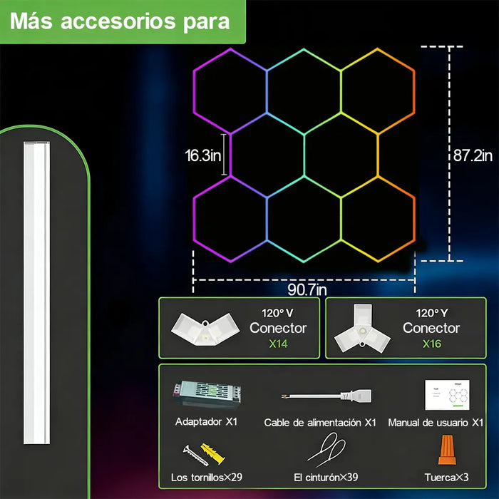 LAMPARAS LED DE TECHO RGB 8 LUCES LED HEXAGONALES DE PANAL DE ABEJA 221X230CM,LUCES HEXAGONALES DE PANAL DE ABEJA DE SUPERBRILLANTE, TECHO DE LED DE TIENDA PARA ALMACÉN, TALLER COLORIDO BLANCO GRADO B