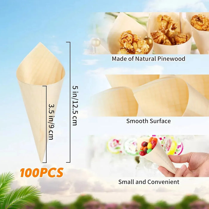 100 Piezas De Conos De Madera Desechables