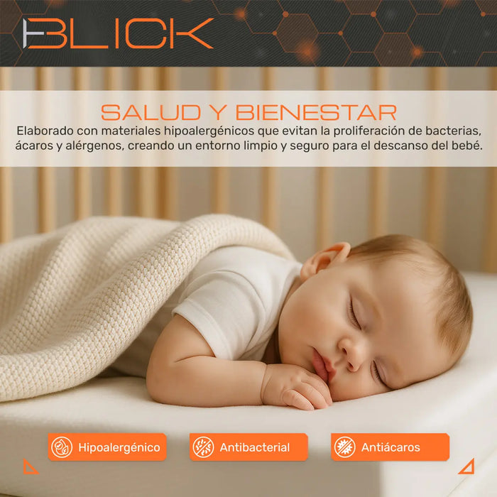 Colchon De Cuna Memory Foam 130 X 70 x 15 Cm Mediano Hipoalergénico Antibacterial 25 Kg Caja Blick Color Blanco     GRADO A