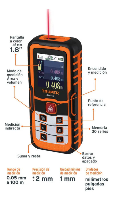 MEDIDOR LASER DE DISTANCIA 100 METROS TRUPER 100374 GRADO A