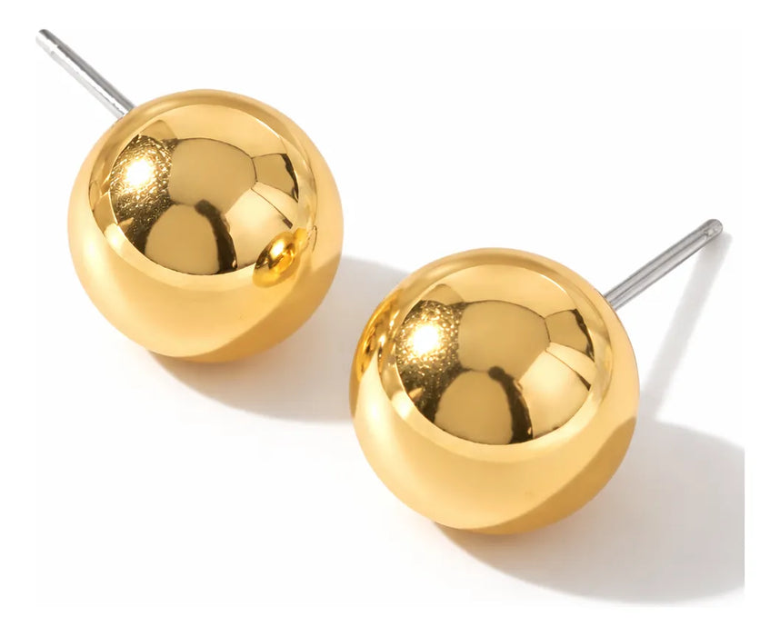 ARETES NICE BOLITA 10MM BROQUEL CHICO 4 BAÃ±OS DE ORO 18K DORADO GRADO B