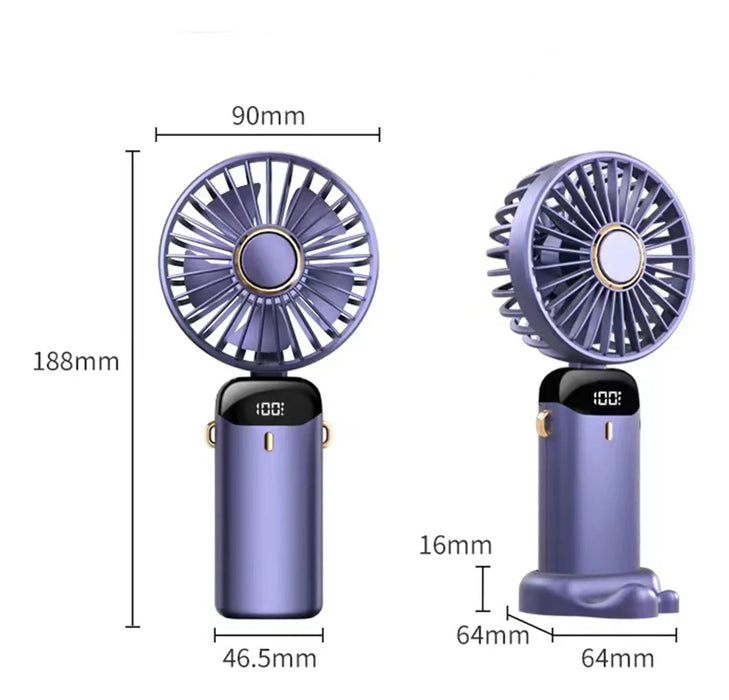 VENTILADOR DE MANO PORTATIL RECARGABLE 5VELOCIDADES PLEGABLE