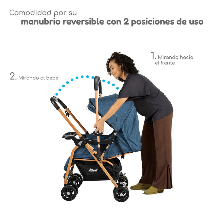 CARRIOLA D'BEBÃ© LAL PLEGABLE REVERSIBLE CON PORTAVASOS COLOR AZUL ACERO CHASIS AZUL