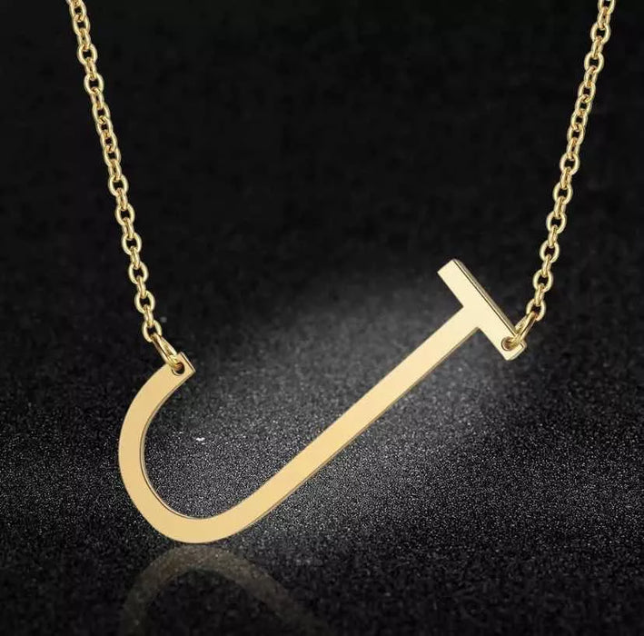 Collar De Mujer Dije Gigante Letra Inicial Acero Inoxidable 4343 Letra J rosa