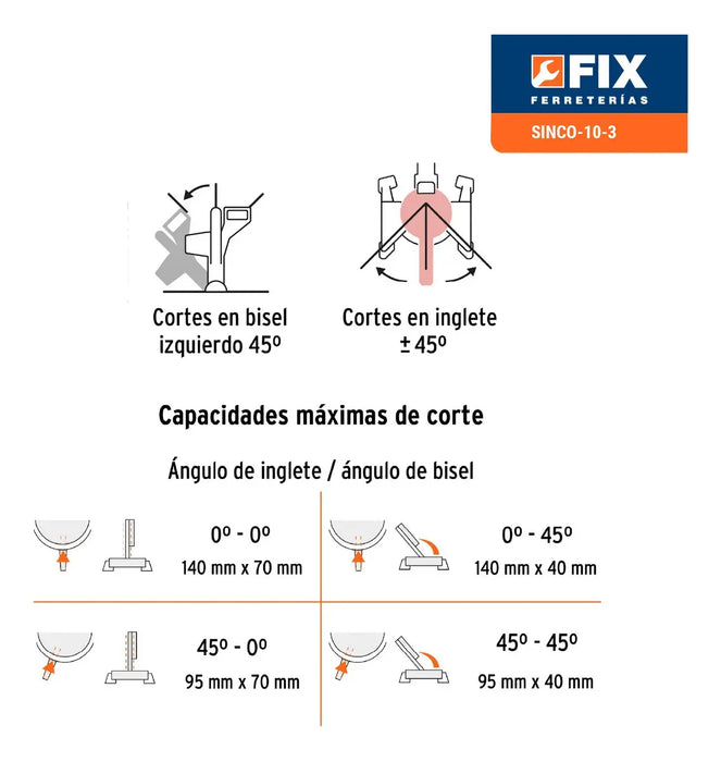 SIERRA DE INGLETE COMPUESTA 10'', 1800 W TRUPER SINCO -10-3 GRADO A