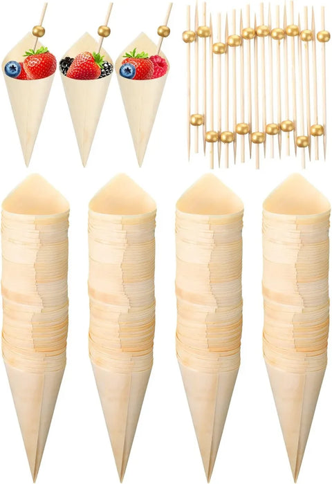 100 Piezas De Conos De Madera Desechables