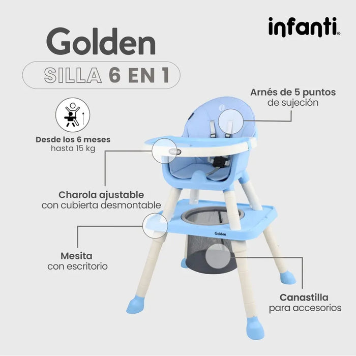 LIFESTYLE BY INFANTIL SILLA ALTA GOLDEN 6 EN 1 DE 6 MESES A 15 KG COLOR AZUL GRADO B