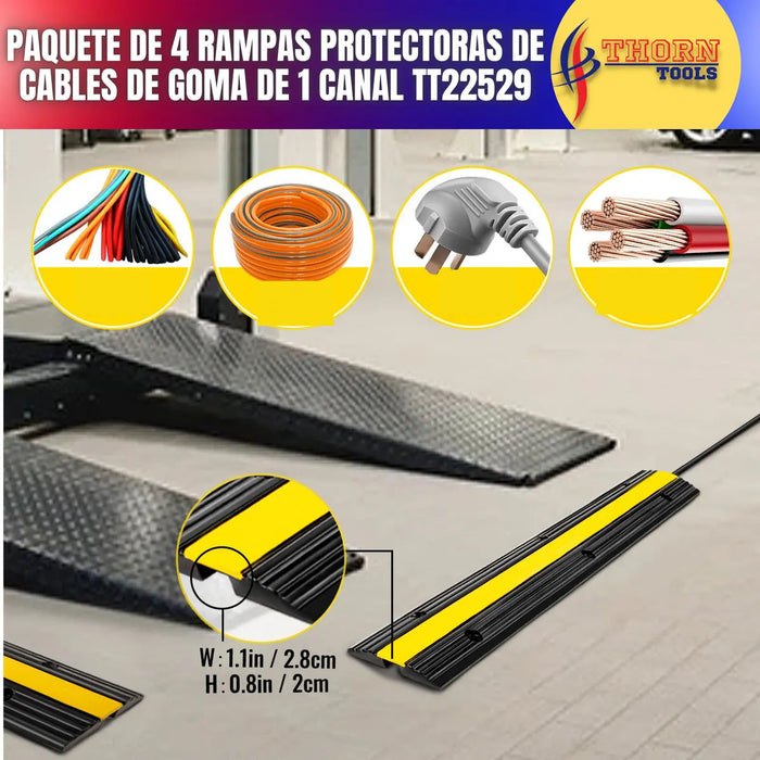 PROTECTOR DE CABLES VEVOR 4 PZAS 1 CANAL DE GOMA GRADO B