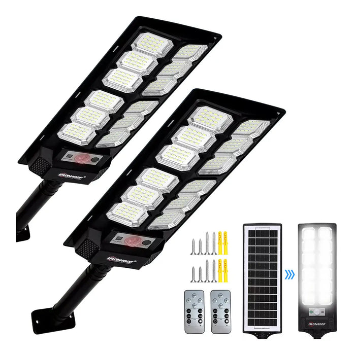 LÁMPARA SOLAR LED EXTERIOR 650W RUOMU SENSOR IP67 PACK 2 LUZ BRILLANTE NEGRO GRADO B
