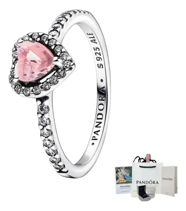 PANDORA ANILLO SELLO CORAZÓN ROSA 925 PLATA GRADO B