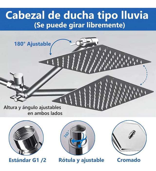 REGADERA CUADRADA MANO ALTA PRESION TIPO LLUVIA CON TELEFONO GRADO B