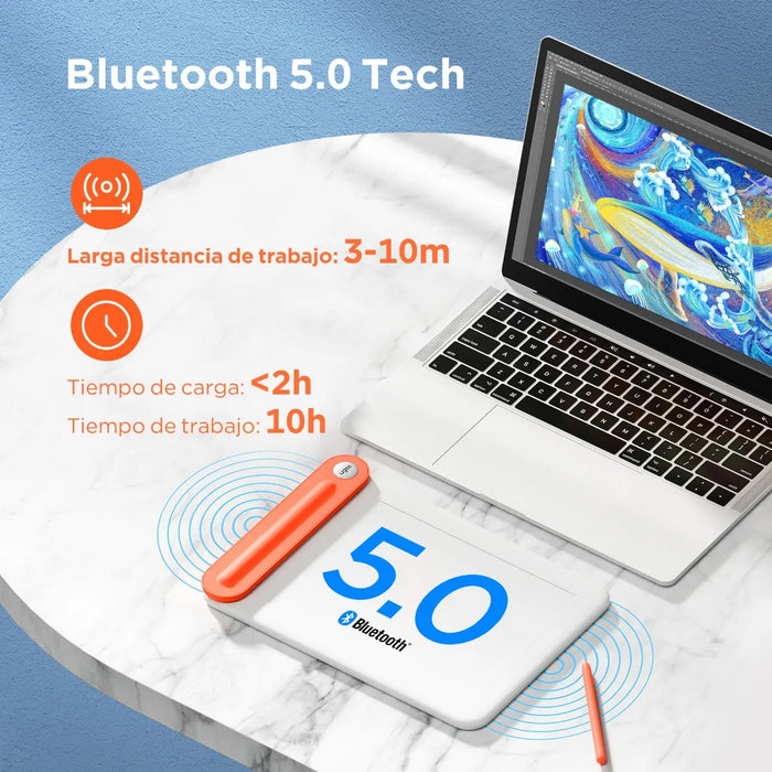 Tableta Gráfica Inalámbrica 8.5 X 6 Pulgadas Q8w Tableta de Dibujo Gran Superficie 8192 Niveles Sin Batería Tableta Gráfica Para Windows Mac Os Chrome Os Android GRADO A