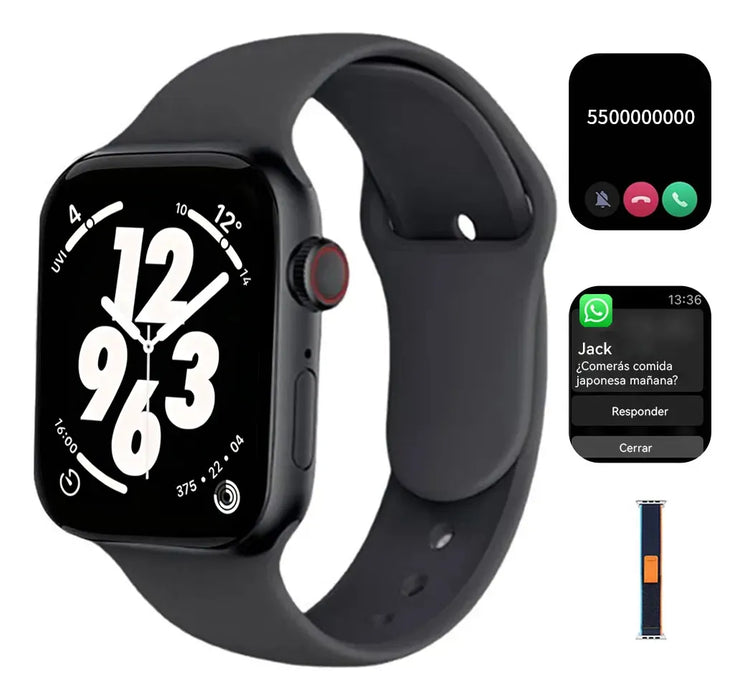 RELOJ INTELIGENTE DEPORTIVO SMARTWATCH PARA HOMBRE IMPERMEABLE 1.83'' LLAMADA BLUETOOTH MONITOR DE ACTIVIDAD FÍ­SICA COMPATIBLE CON ANDROID Y IOS 10.0 CORREA DE CUERO NEGRO GRADO B