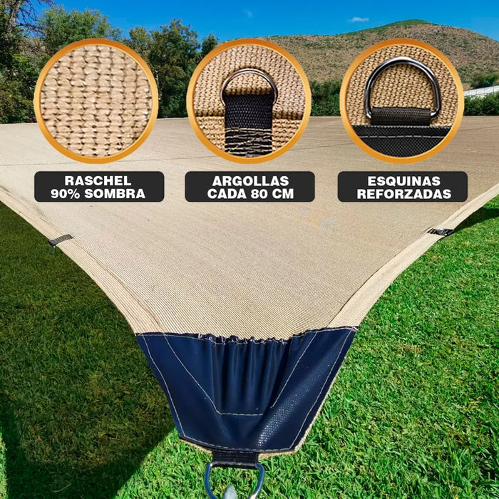 MALLA SOMBRA 90% RASCHELL BEIGE DE 6MX2M REFORZADA GRADO B