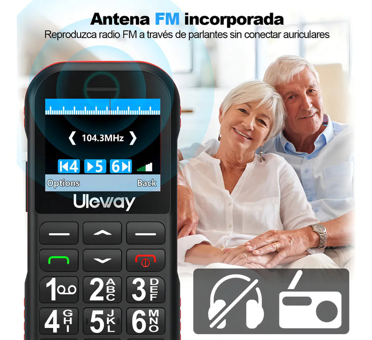 ULEWAY TELEFONO MOVIL PARA ADULTOS MAYORES, 4G LTE, BOTON SOS, BOTONES GRANDES, TECLADO ILUMINADO, VOLUMEN ALTO, LINTERNA, FM, RESISTENTE, 1800MAH, NEGRO GRADO B