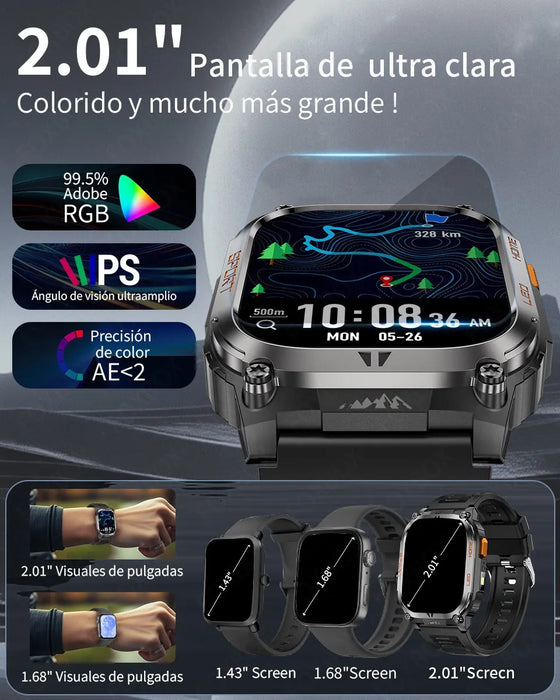 RELOJ INTELIGENTE HOMBRE CON AGPS MILITAR SMARTWATCHES CON LINTERNA Y ASISTENTE DE VOZ JIOYE WAIER NEGRO/KHAKI GRADO B