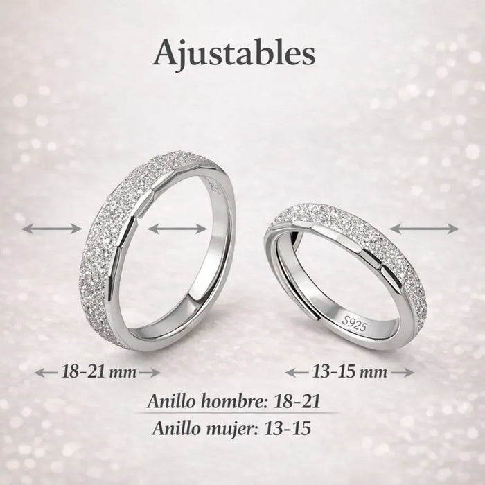 Anillos De Pareja Plata 925 Ajustables Mate Elegante GRADO B