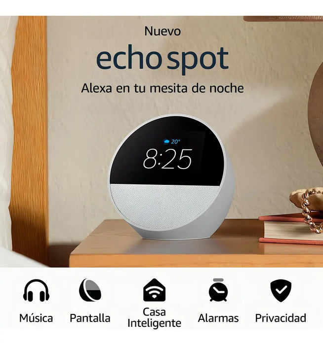 AMAZON ECHO SPOT BOCINA INTELIGENTE PANTALLA CON RELOJ WHITE GRADO B