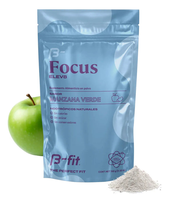 B-FIT B Focus Nootrópicos Naturales Sin Azúcar - Sabor Manzana Verde - 30 Porciones 150g - Suplemento Alimenticio en Polvo - Sin Eritritol y Sin Conservadores - Sin Calorías GRADO B