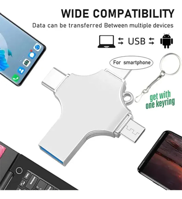4 IN1 USB FLASH DRIVE FOR IPHONE/HUAWEI/ANDROID128GB SILVER GRADO B