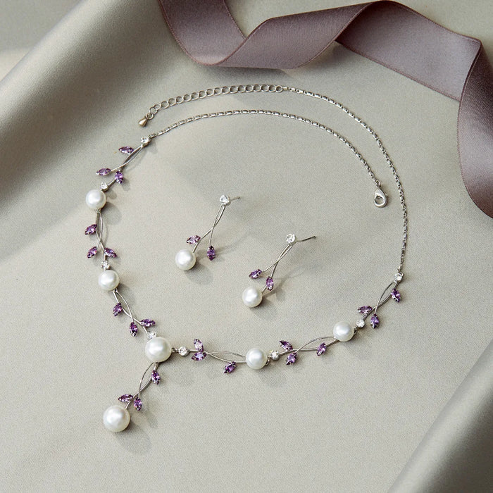 Ever Faith Conjunto Joya Precioso Collar Aretes Dije Perla GRADO B