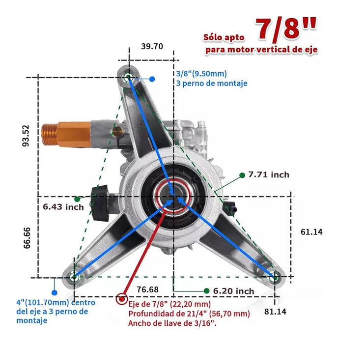 BOMBA HIDROLAVADORA GASOLINA YELEIDIYA 3400PSI EJE VERTICAL 7/8 PULGADAS PLATEADO 50 HZ/60 HZ GRADO B